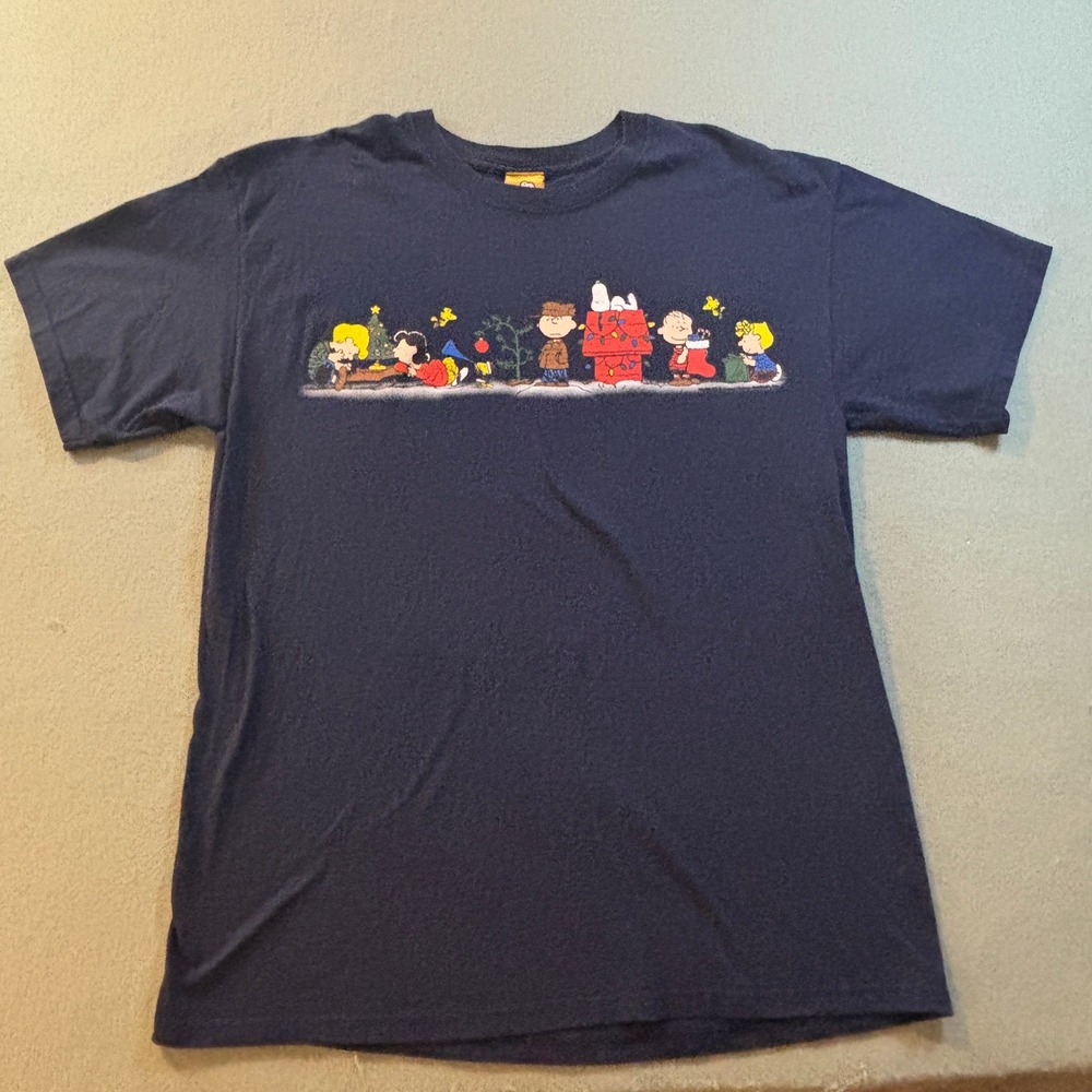 VTG Y2K Peanuts Charlie Brown Christmas T-Shirt Mens L Navy Heavy Cotton